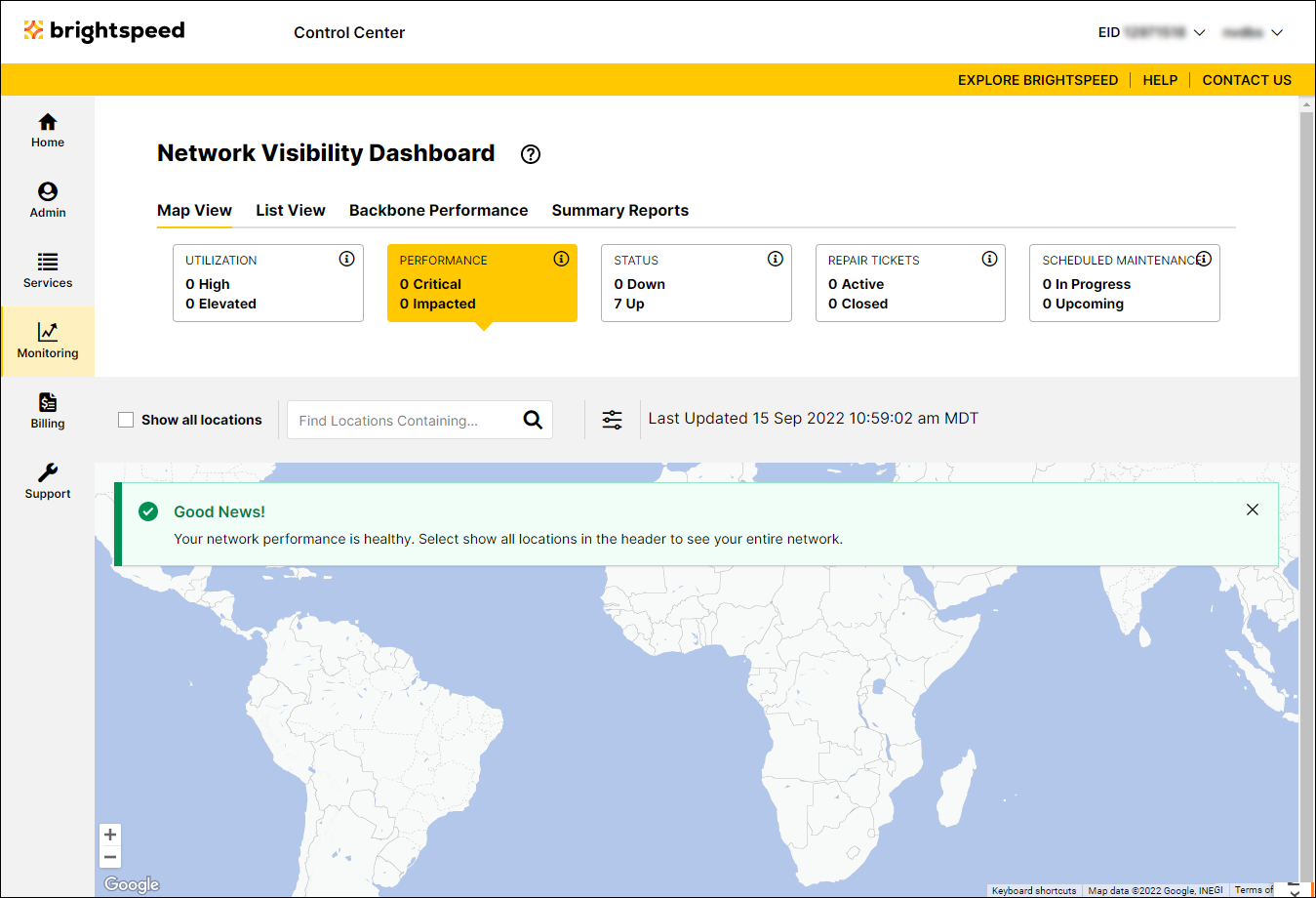 Network Visibility (showing Performance tab)