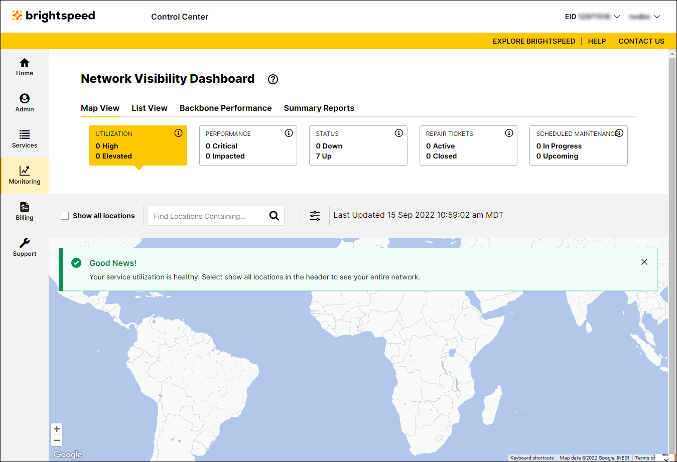 Network Visibility (showing Utilization tile)