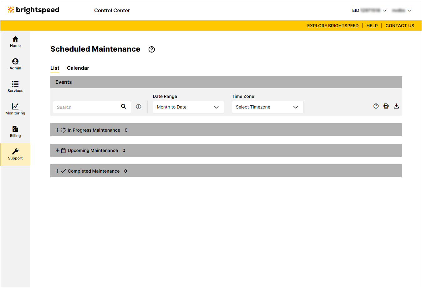 Scheduled Maintenance (showing List tab)