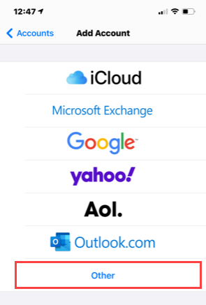 screenshot iPhone Add Account-Other