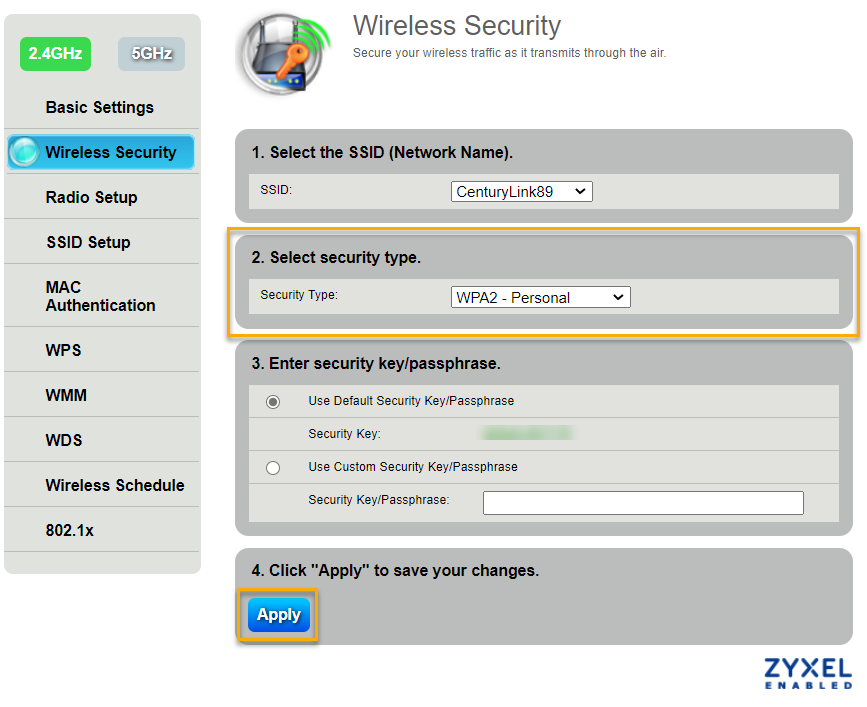 wireless setup menu