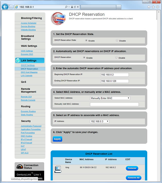 DHCP Reservations Step 6