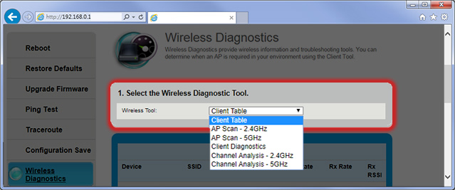 Wireless Diagnostics drop-down menu