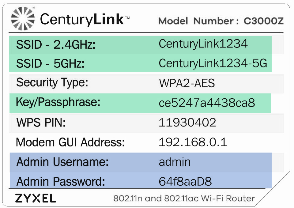 Modem Label Login Credentials Image