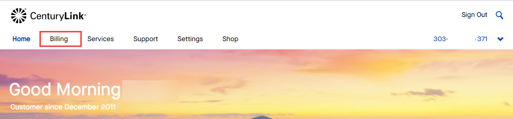 My CenturyLink header menu - Billing